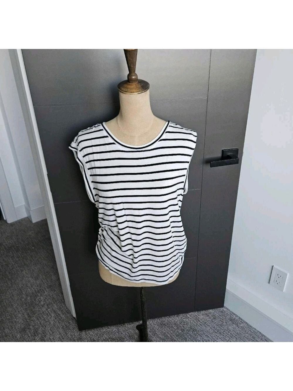 Cleo Black and White Striped Muscle Tee